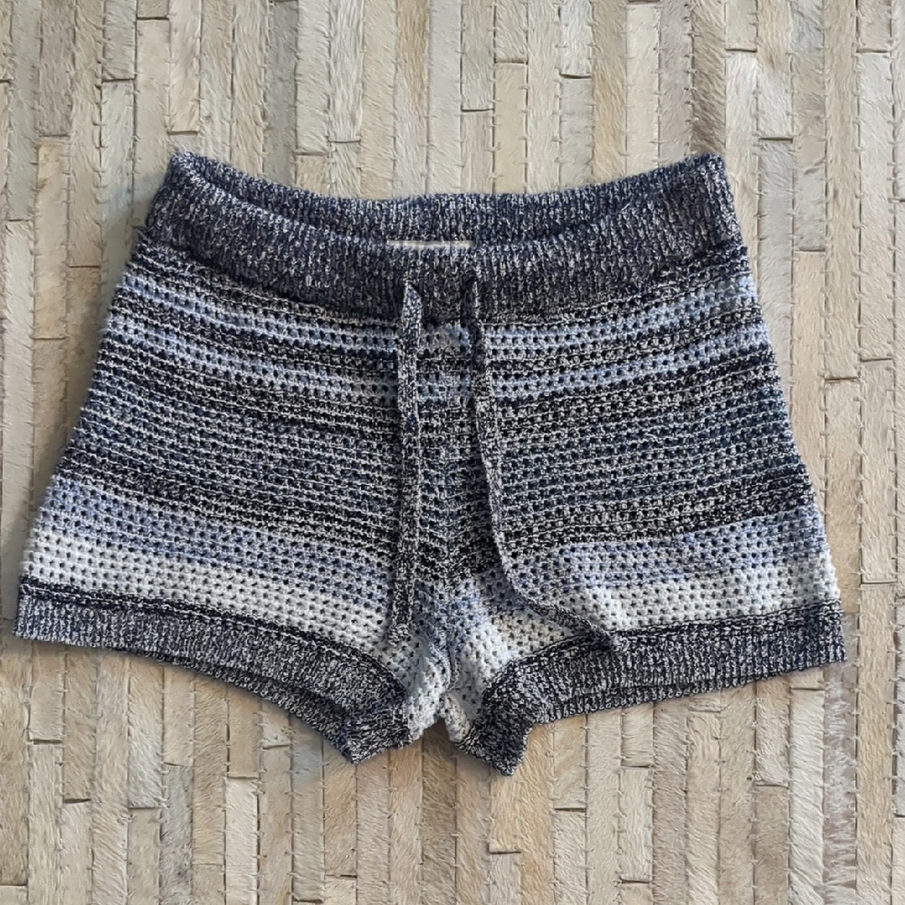Lucky Brand Striped Blue Cotton Blend Tie Waist Shorts